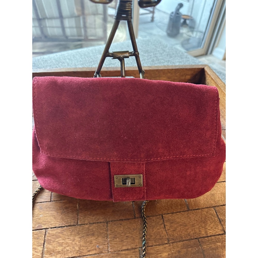 Free People Red Suede Crossbody Bag Turn Lock Chain Strap Boho Clutch GUC